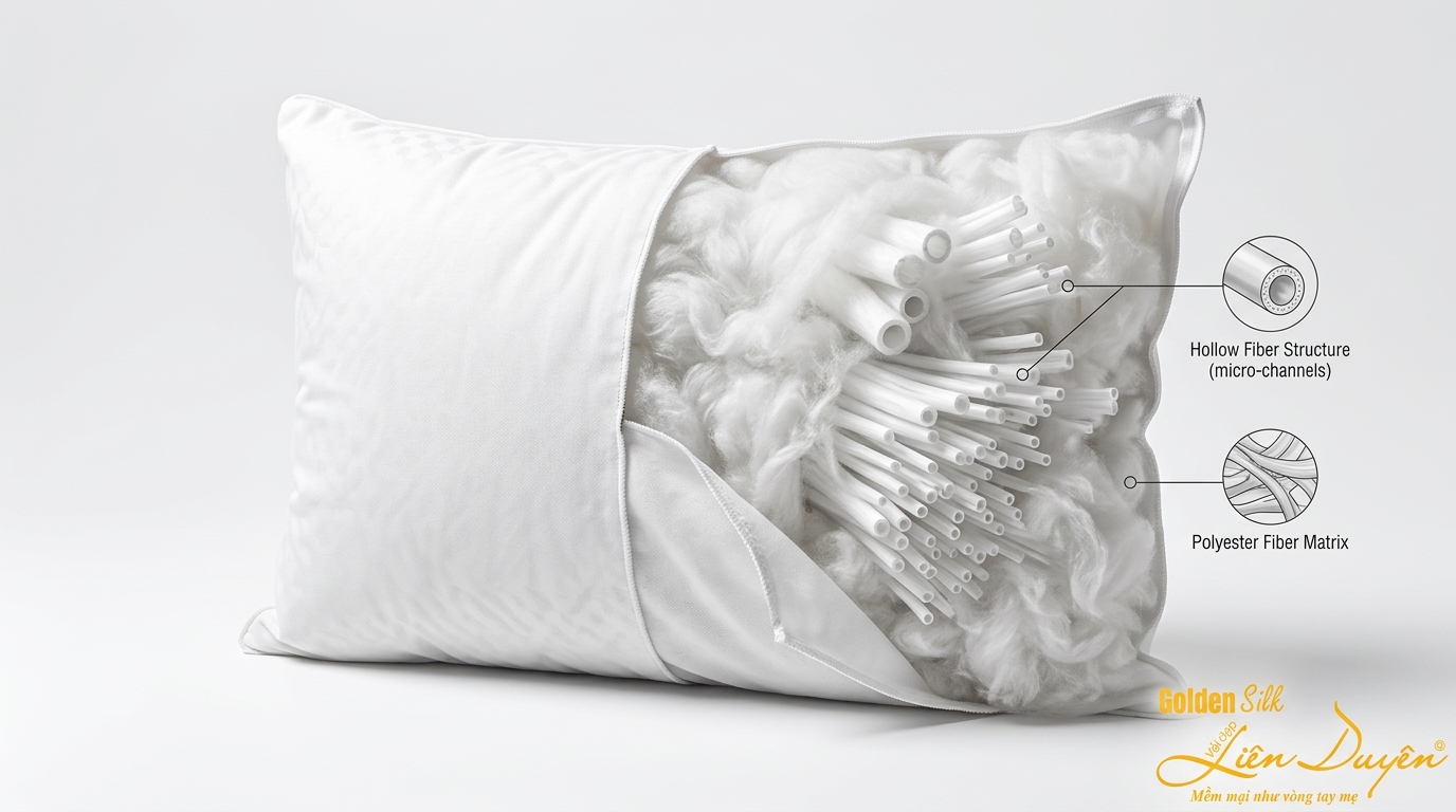 Cấu trúc sợi bông gối khách sạn microfiber GoldenSilk
