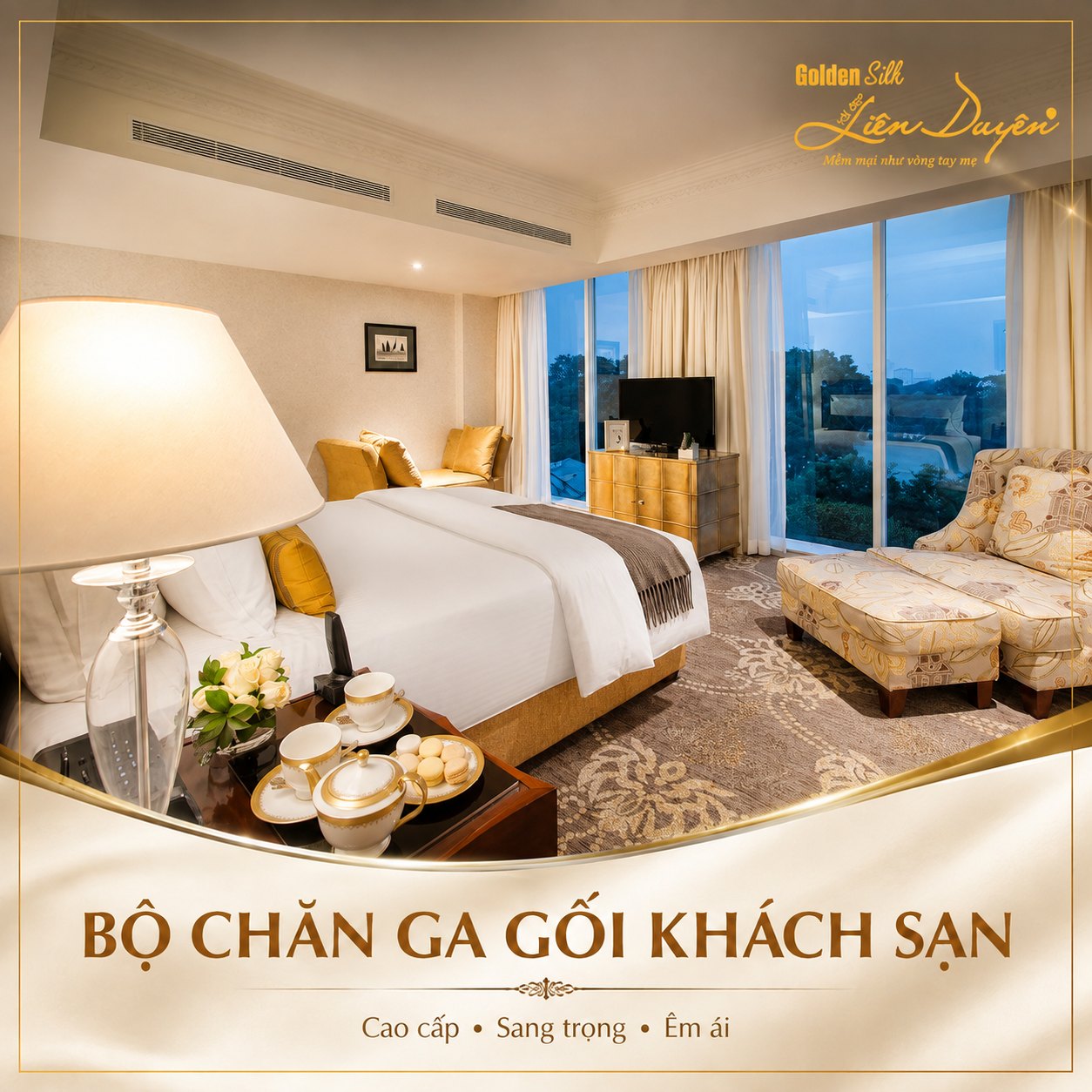 Bộ Chăn Ga Gối Khách Sạn 3 Sao – Vải CVC - GoldenSilk