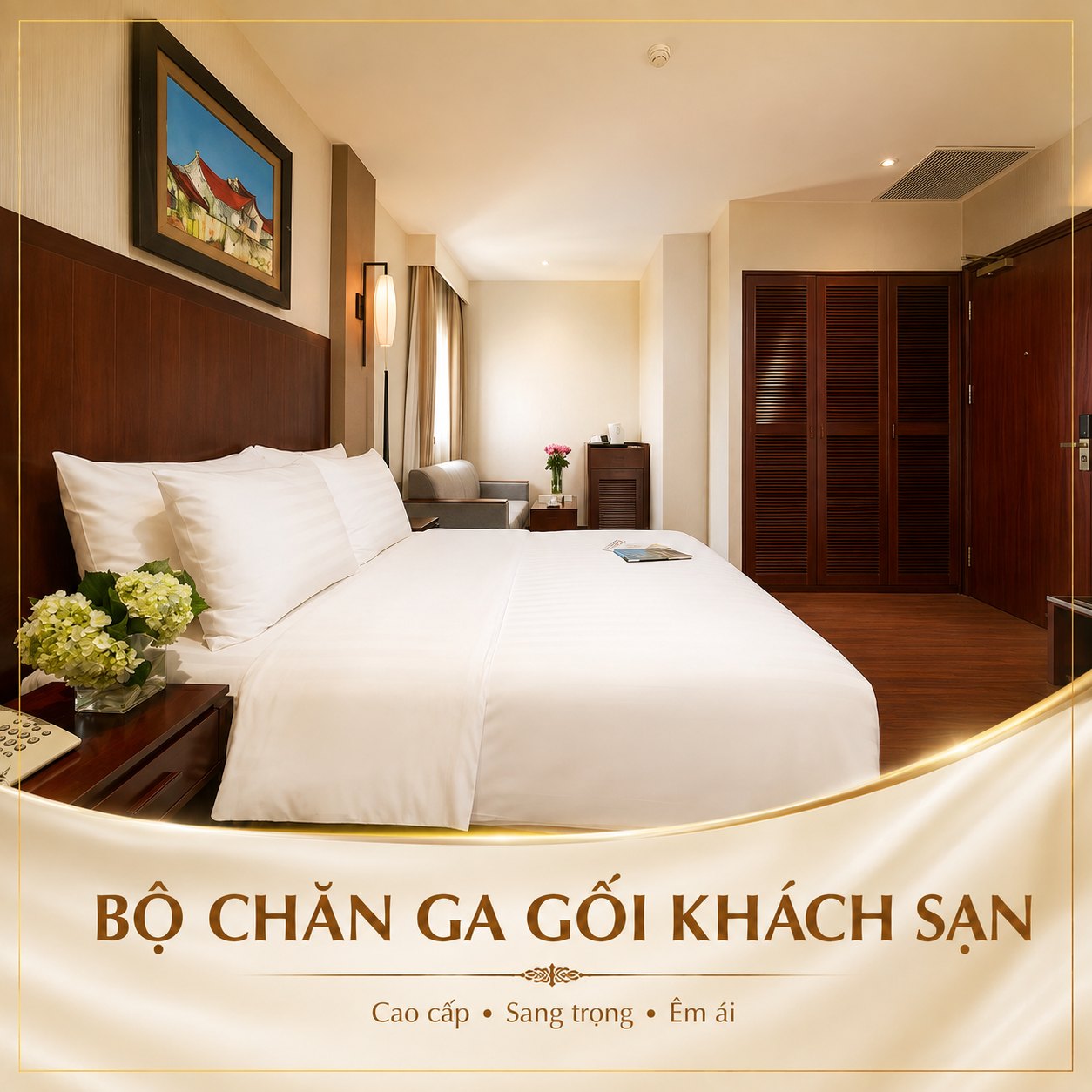 Bộ chăn ga gối khách sạn 5 sao, 3 sản phẩm (Mã SP: GS005) - GoldenSilk