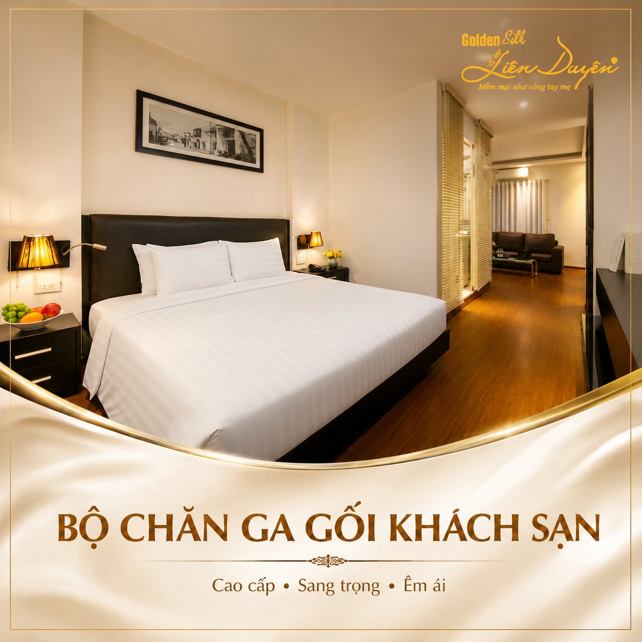 Bộ chăn ga gối khách sạn 5 sao, 3 sản phẩm (Mã SP: GS006) - GoldenSilk