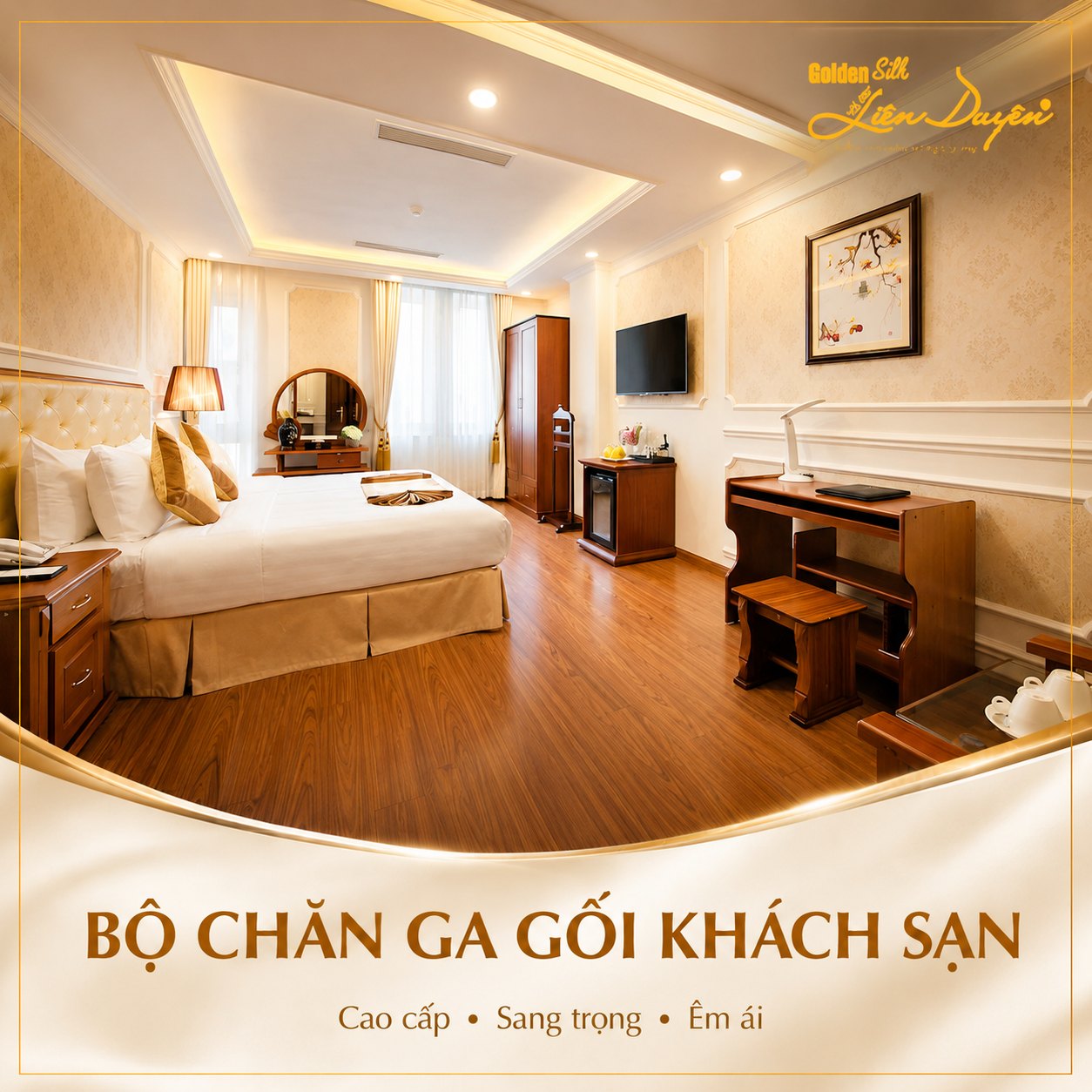 Bộ chăn ga gối khách sạn 5 sao, 3 sản phẩm (Mã SP: GS013) - GoldenSilk