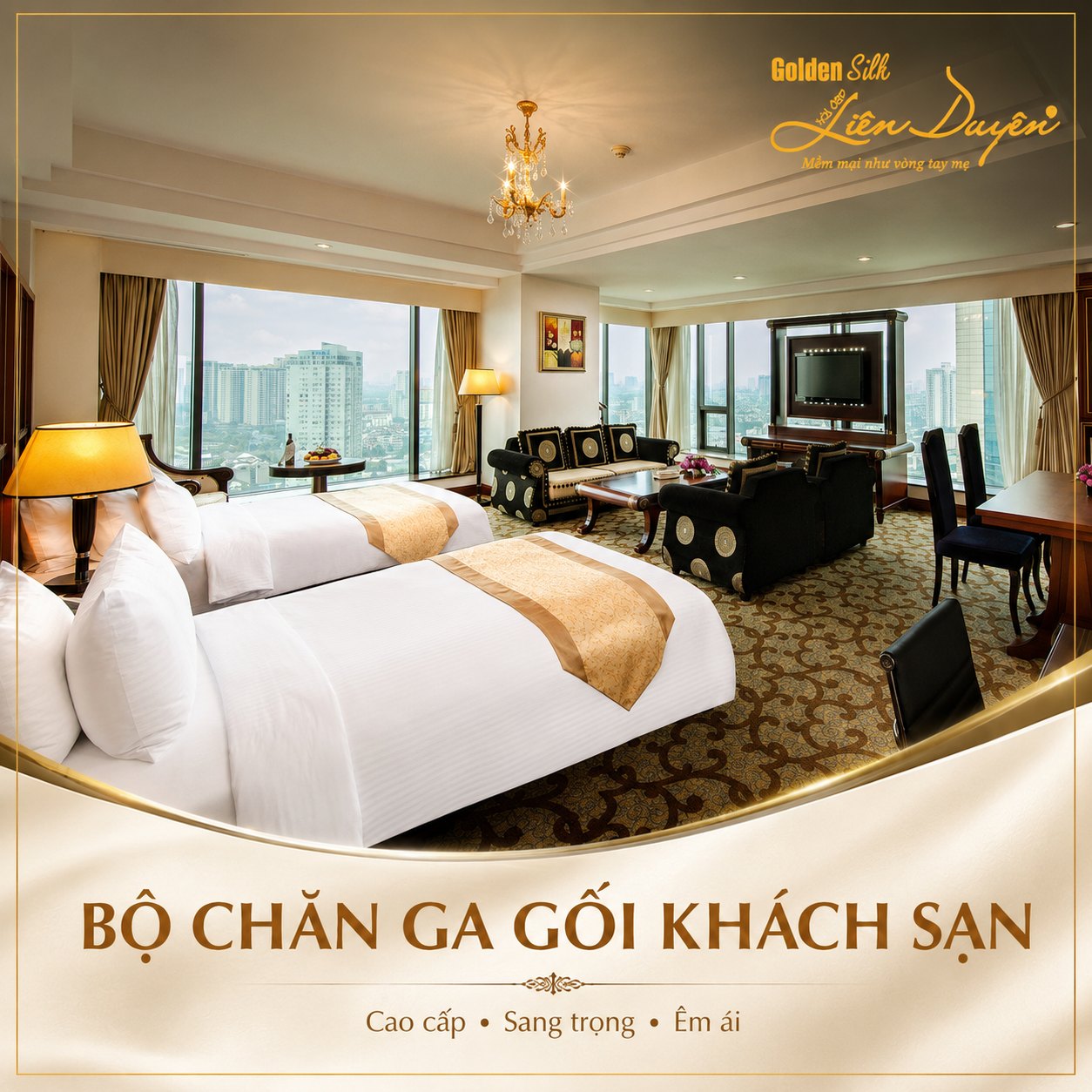 Bộ chăn ga gối khách sạn 5 sao, 3 sản phẩm (Mã SP: GS018) - GoldenSilk